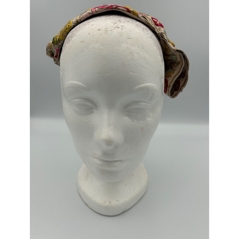 Vintage Jo Bailey Hats Embroidered Floral Pillbox Fascinator Gold Metallic Pink - Picture 2 of 13